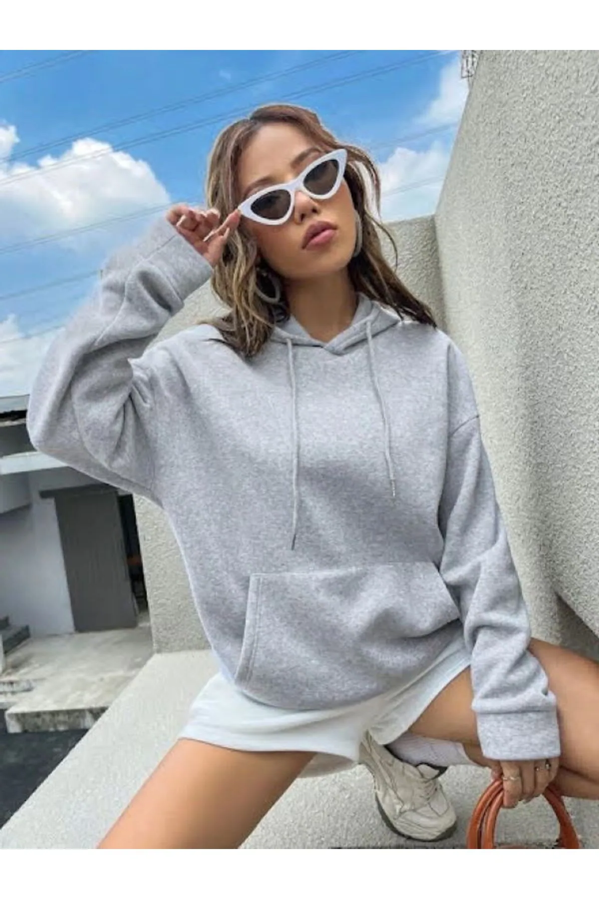 Kadın%20Kapüşonlu%20Sweatshirt%20Gri%20Californıa%20berkeley