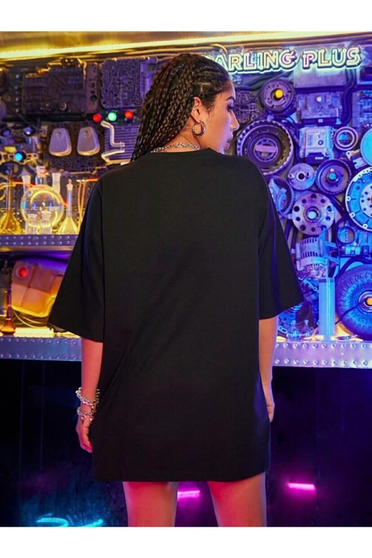 Kadın Oversize T-shirt Sırt Berkeley Baskı Siyah