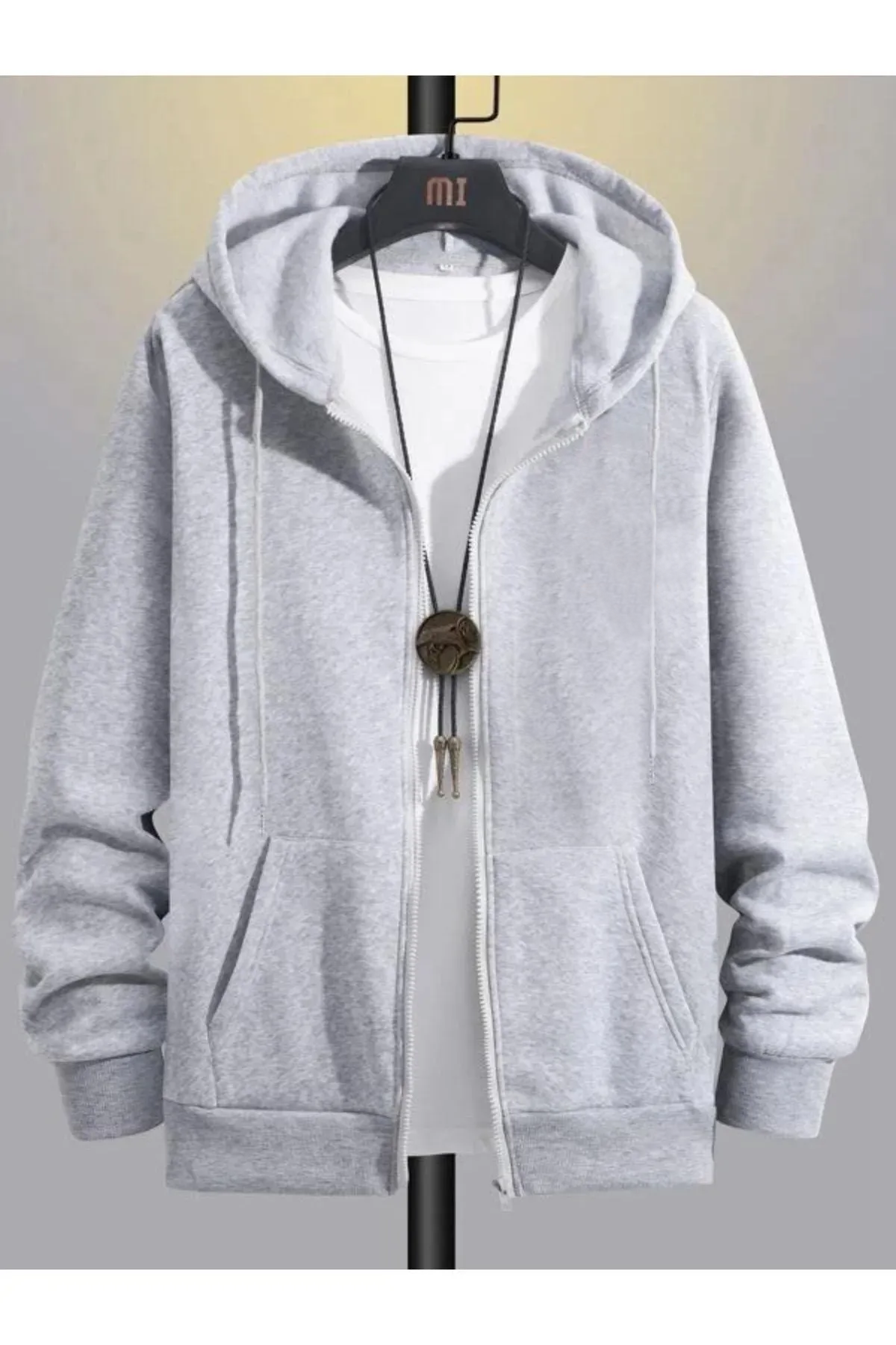 Erkek%20Gri%20Kışlık%20Kapişonlu%20Fermuarlı%20Sweatshirt%20İçi%20Polarlı%20Ceket
