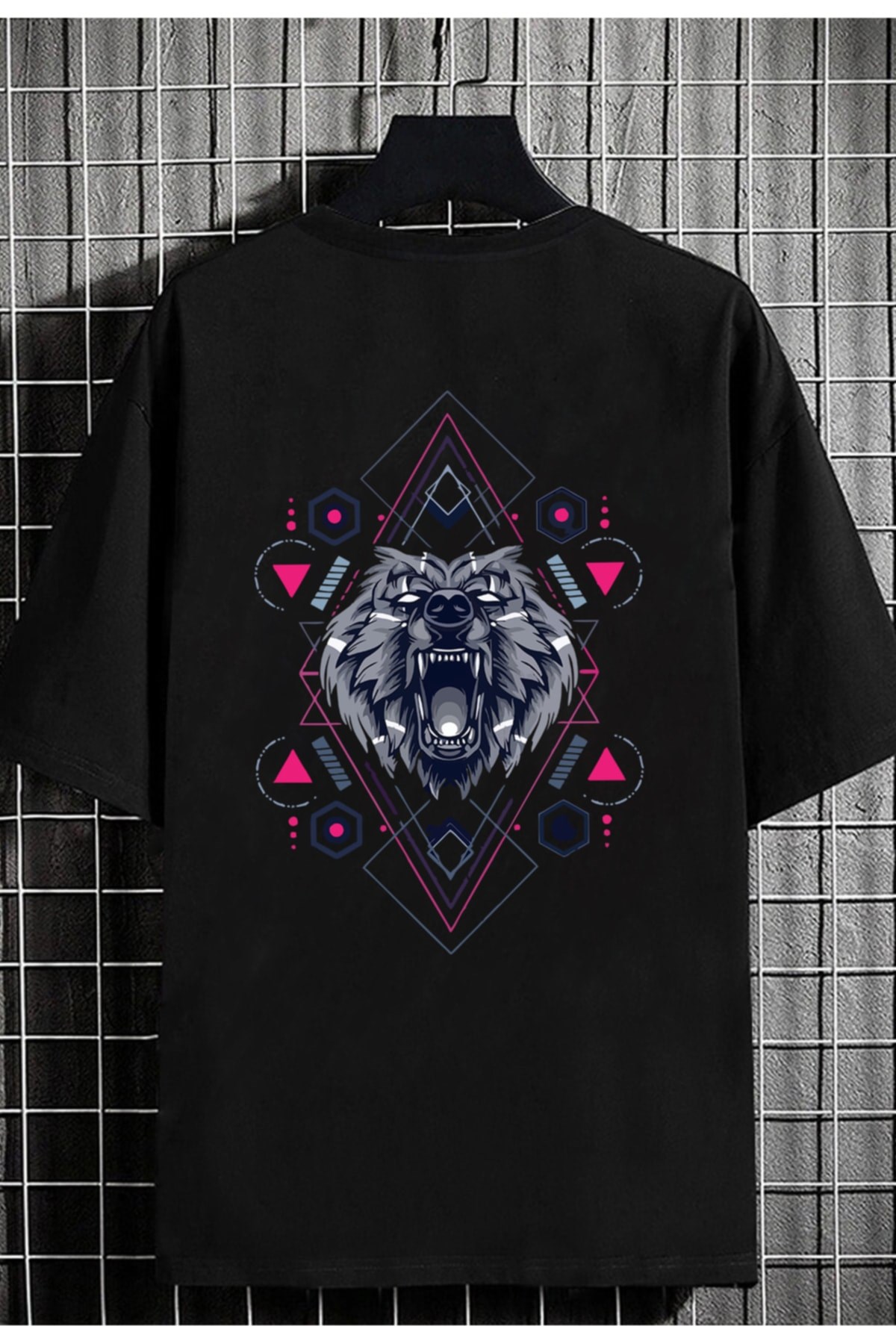 Erkek%20Siyah%20Kaplan%20Baskılı%20Oversize%20T-shirt