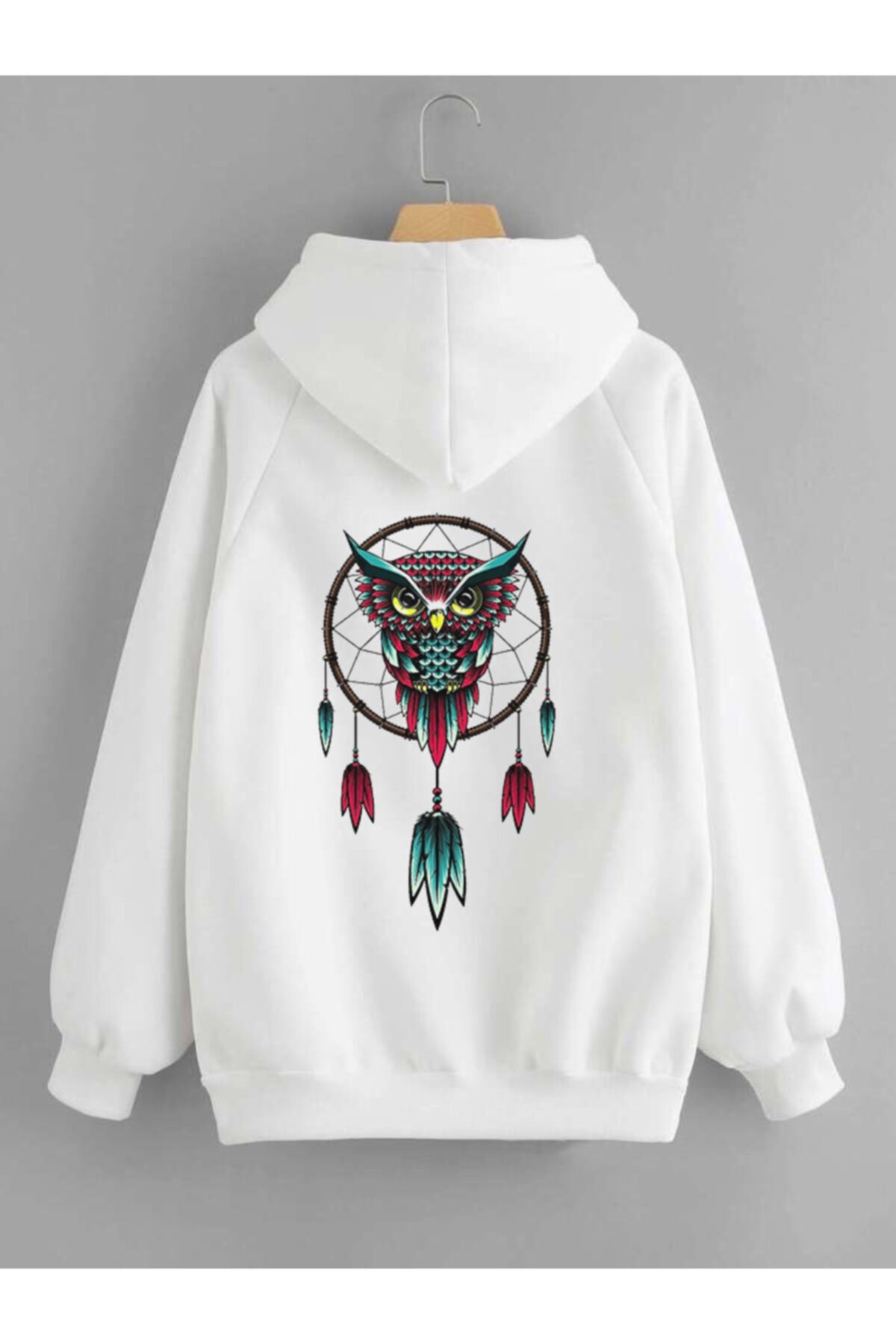 Oversize%20Baykuş%20Baskılı%20Kapşonlu%20Sweatshirt%20Beyaz