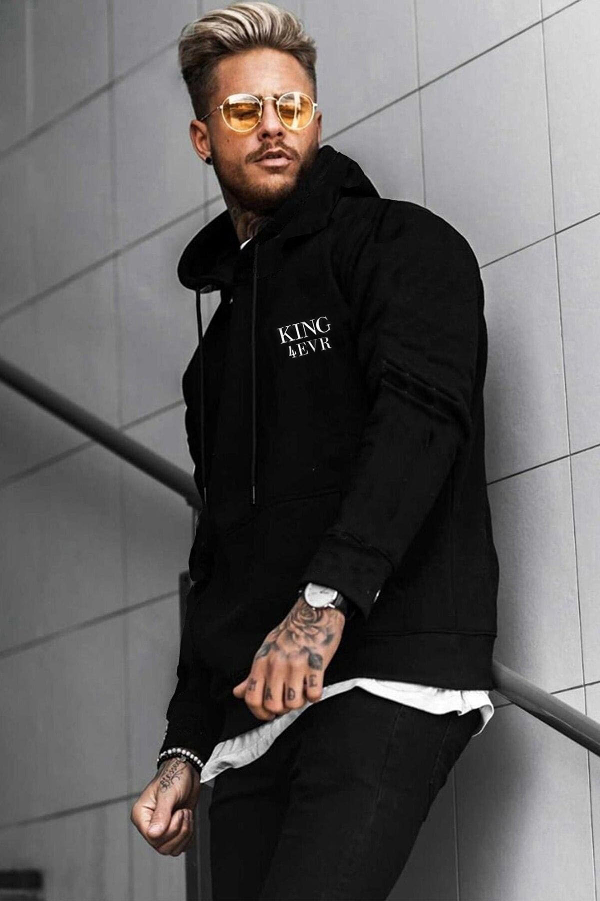 Siyah%20Kapşonlu%20Sweatshirt%20Kıng%20Sırt%20Baskı