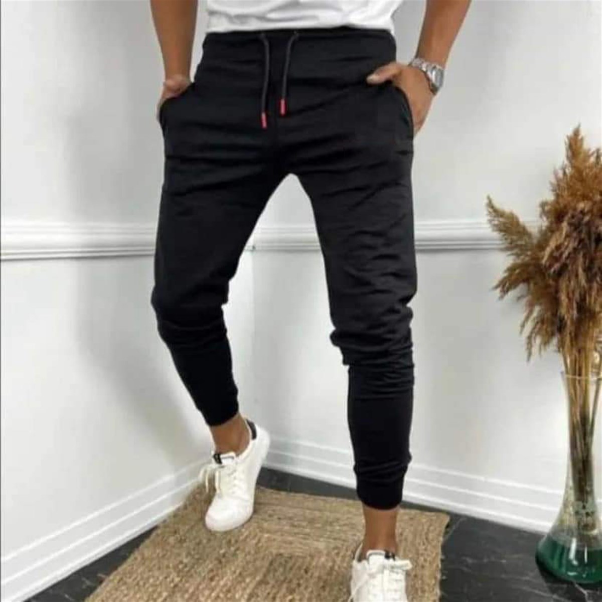 Erkek%20Siyah%20Yazlık%20Dar%20Paça%20Jogger%20Eşofman%20Altı