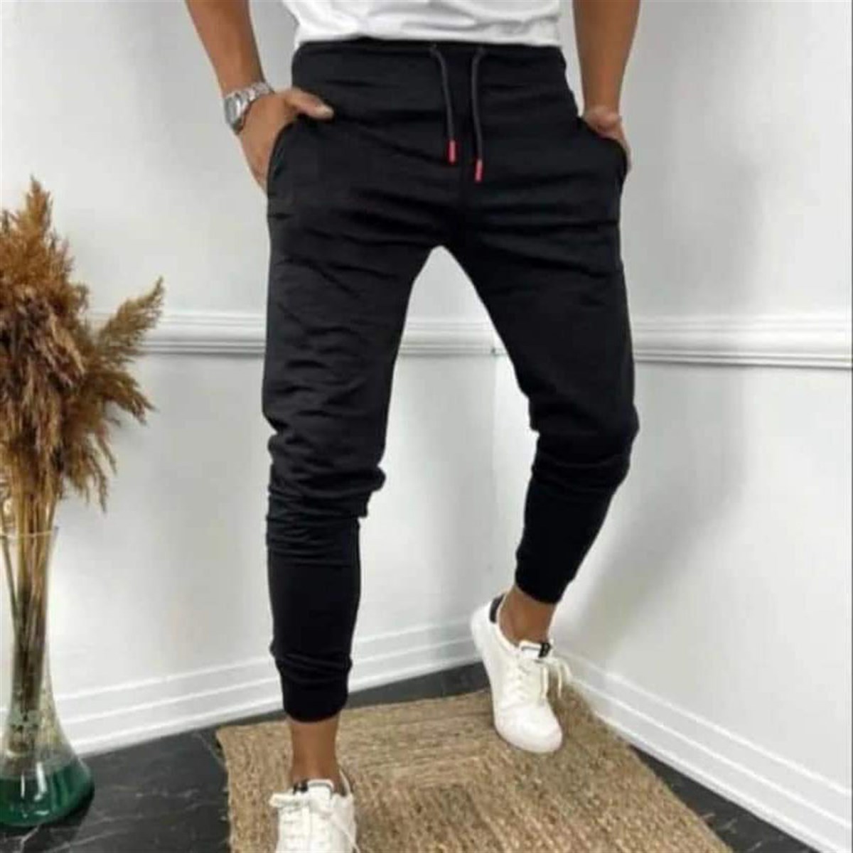 Erkek%20Siyah%20Yazlık%20Dar%20Paça%20Jogger%20Eşofman%20Altı