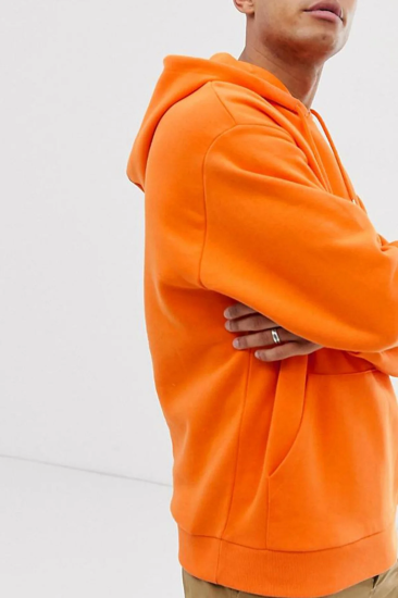 Erkek KışlıkTuruncu Kapüşonlu Sweatshirt 