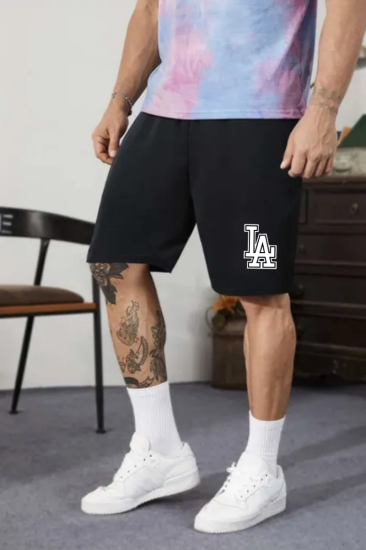 Erkek Siyah Penye Şort Atletik Fitness Spor