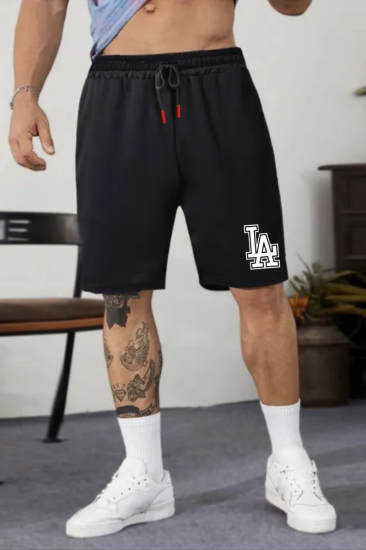 Erkek Siyah Penye Şort Atletik Fitness Spor
