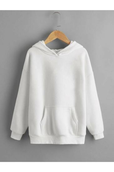 Erkek Kapişonlu Beyaz Sweatshirt Mavi Ejder Baskılı