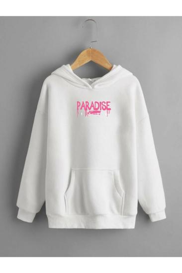 Erkek Kapişonlu Beyaz Sweatshirt Paradise