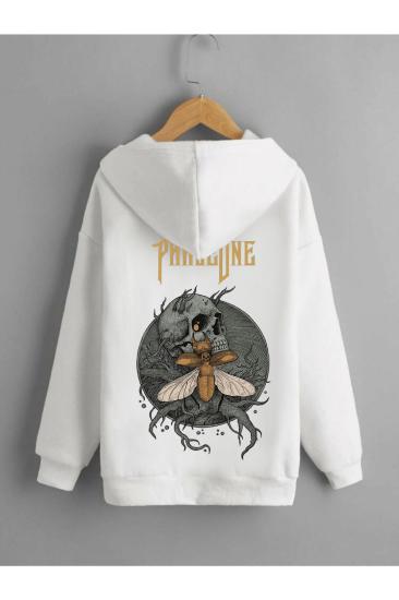 Erkek Beyaz Kışlık Kapüşonlu Sweatshirt PhaseOne Sırt Baskılı