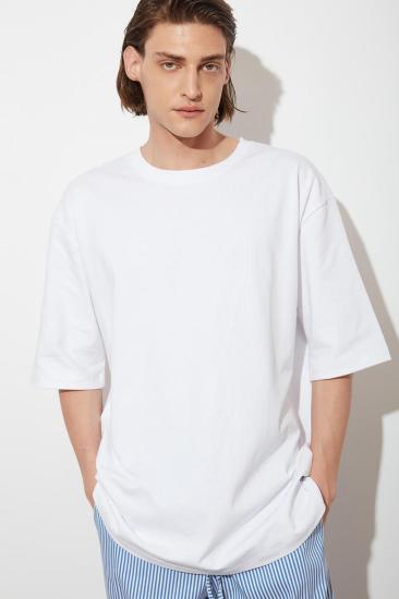 Erkek Beyaz Oversize Basic T-shirt Pamuklu