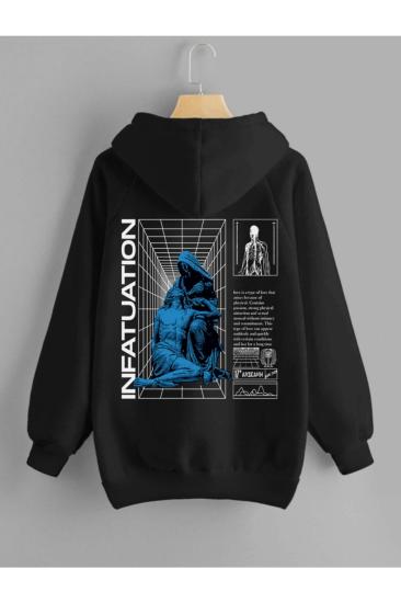 Erkek Kapüşonlu Sweatshirt Infatuatıon Sırt baskı siyah