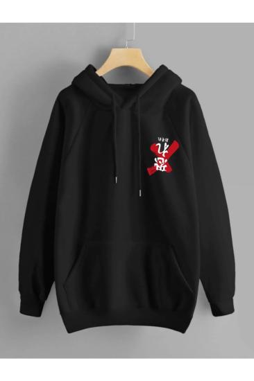 Unısex Kapüşonlu Sweatshirt Osaka Sırt baskı siyah