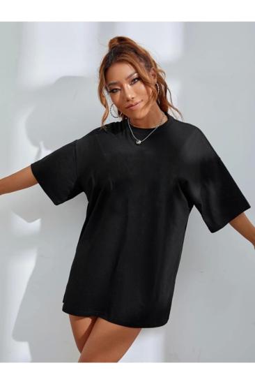 Kadın Oversize T-shirt Sırt Dino Baskı Siyah