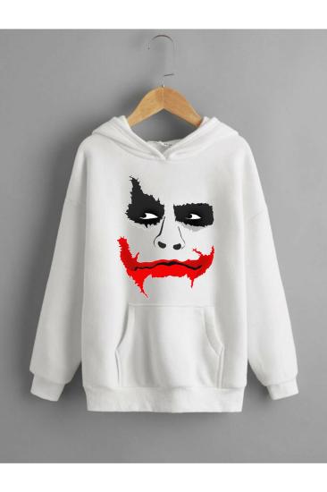 Erkek Beyaz Kapişonlu JKR Baskılı Sweatshirt