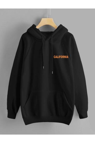 Erkek Kapüşonlu Sweatshirt Surfcalıfornıa Sırt Baskı Siyah