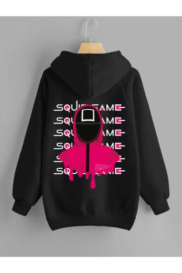 Erkek Kapüşonlu Sweatshirt SquıdGame Sırt baskılı Siyah