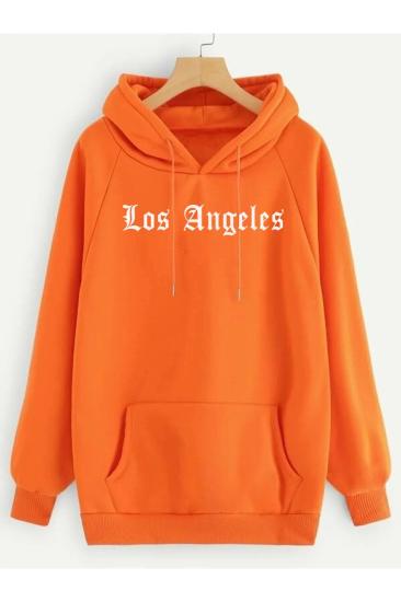 Erkek Turuncu Kapüşonlu Sweatshirt Los Angeles Baskı