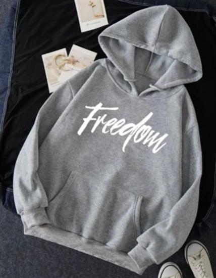 Kadın Kapüşonlu Sweatshirt fredom Gri