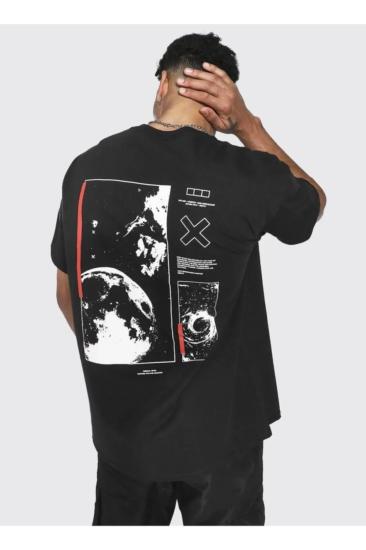 Erkek Oversize T-shirt Sırt Gezegen Baskı