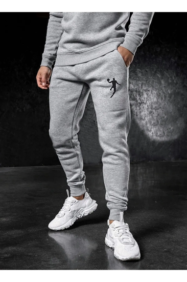 Erkek Kışlık Gri Slim Fit Dar Kesim Jogger Eşofman Altı Basketbolcu