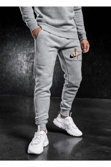 Erkek Kışlık Gri Slim Fit Dar Kesim Jogger Eşofman Altı Horseman