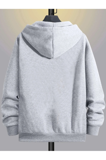 Erkek Gri Kışlık Kapişonlu Fermuarlı Sweatshirt Ceket
