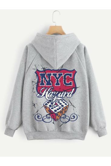 Erkek Gri Kapişonlu Sweatshirt NYC