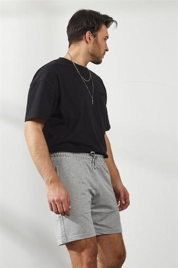 Erkek Gri Siyah Penye Şort & Bermuda Kapri Yazlık Pamuklu Slim Fit