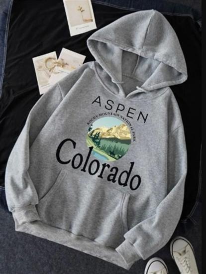 Kadın Kapüşonlu Sweatshirt Aspen Colarado Gri