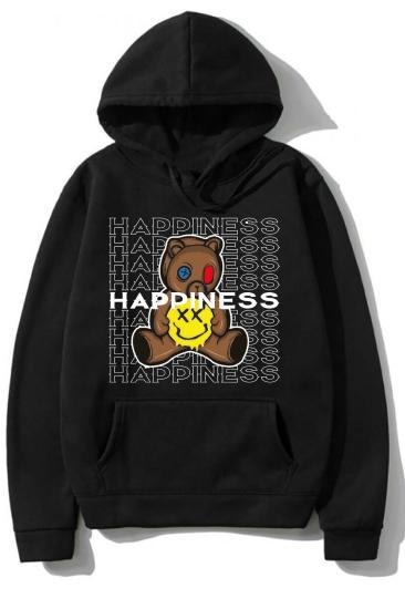 Unisex Kapüşonlu Sweatshirt Happines Ön baskı siyah