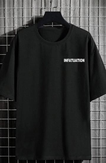 Erkek Oversize T-shirt Infatuatıon Sırt Baskı Siyah