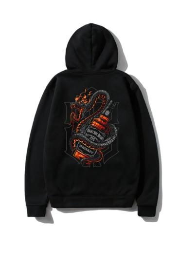 Erkek Oversize Kapüşonlu Sweatshirt Jack Daniels Sırt Baskı