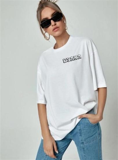Kadın Oversize T-shirt osakadragon Sırt Baskı Beyaz