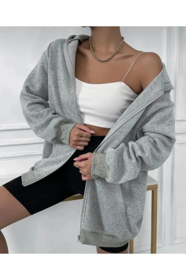 Kadın Gri Kapişonlu Fermuarlı Sweatshirt Ceket