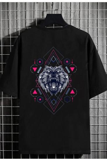 Erkek Siyah Kaplan Baskılı Oversize T-shirt