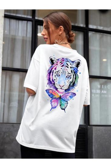 Kadın Oversize T-shirt Kaplankelebek Sırt Baskı