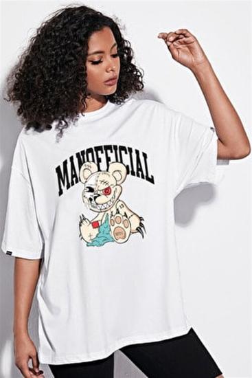 Kadın Oversize T-shirt Manoffıcıal Beyaz