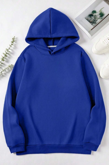Unisex Kapüşonlu Mavi Sweatshirt Şardonlu Slim Fit