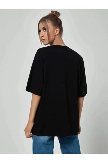 Kadın Siyah I Love Music Baskılı Oversize T-shirt