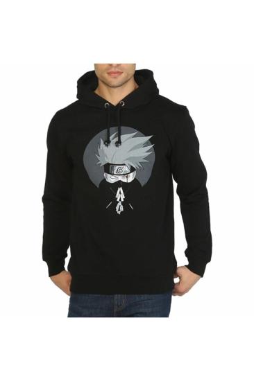 Naruto Kakashi Siyah Kapşonlu Erkek Sweatshirt
