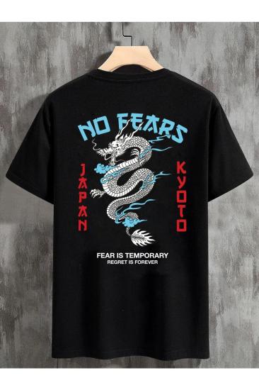Erkek Oversize T-shirt Nofears Sırt Baskılı Siyah