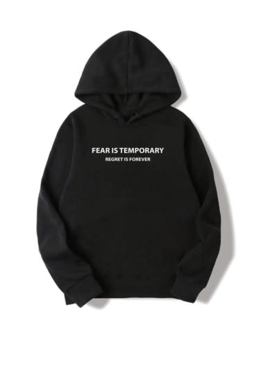 Erkek Kapüşonlu Sweatshirt No Fears Sırt baskı Siyah