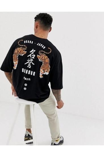 Erkek Oversize Siyah T-ahiret Osaka Japon Sırt Baskı