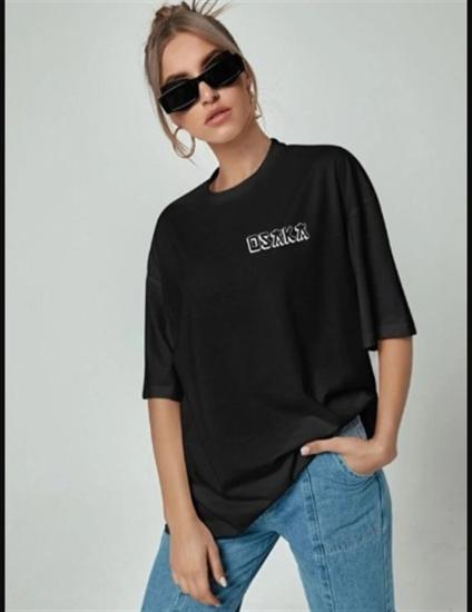 Kadın Oversize T-shirt osakadragon Sırt Baskı Siyah