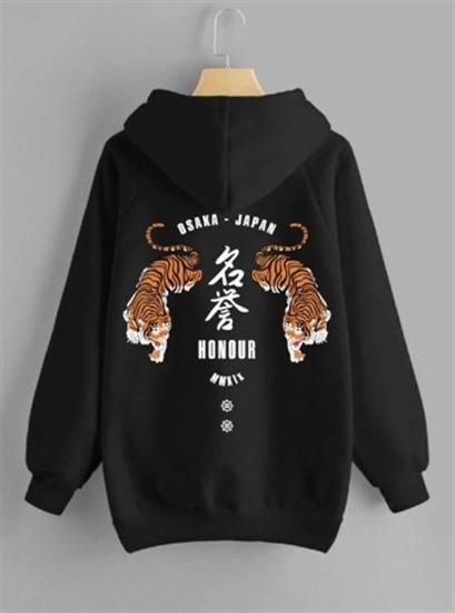 Erkek Kapüşonlu Sweatshirt osaka japon siyah