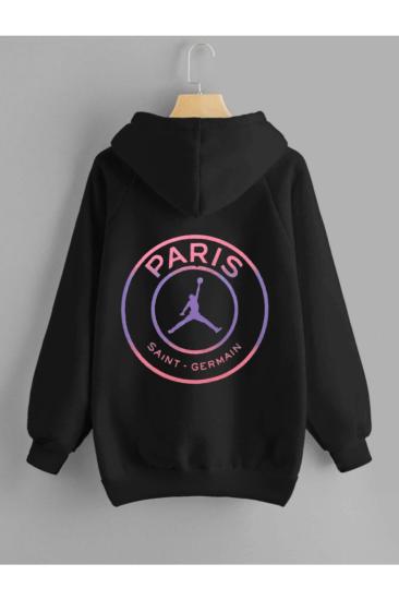Erkek Oversize sweatshirt Paris baskı Siyah