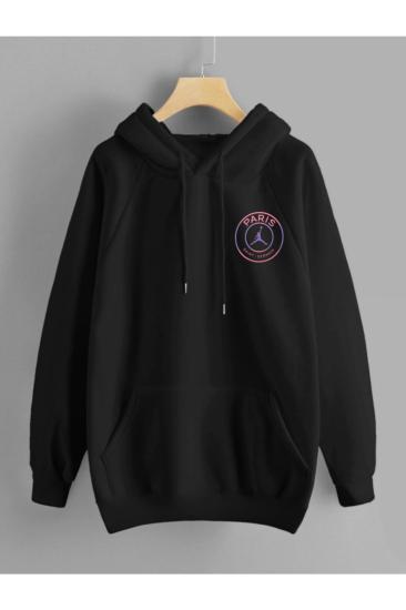 Erkek Oversize sweatshirt Paris baskı Siyah