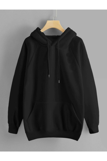 Erkek Kapüşonlu Sweatshirt  Siyah 2 İiplik