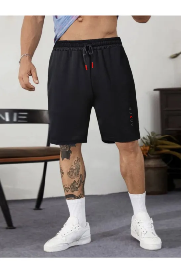 Erkek Siyah Penye Şort Atletik Fitness Spor